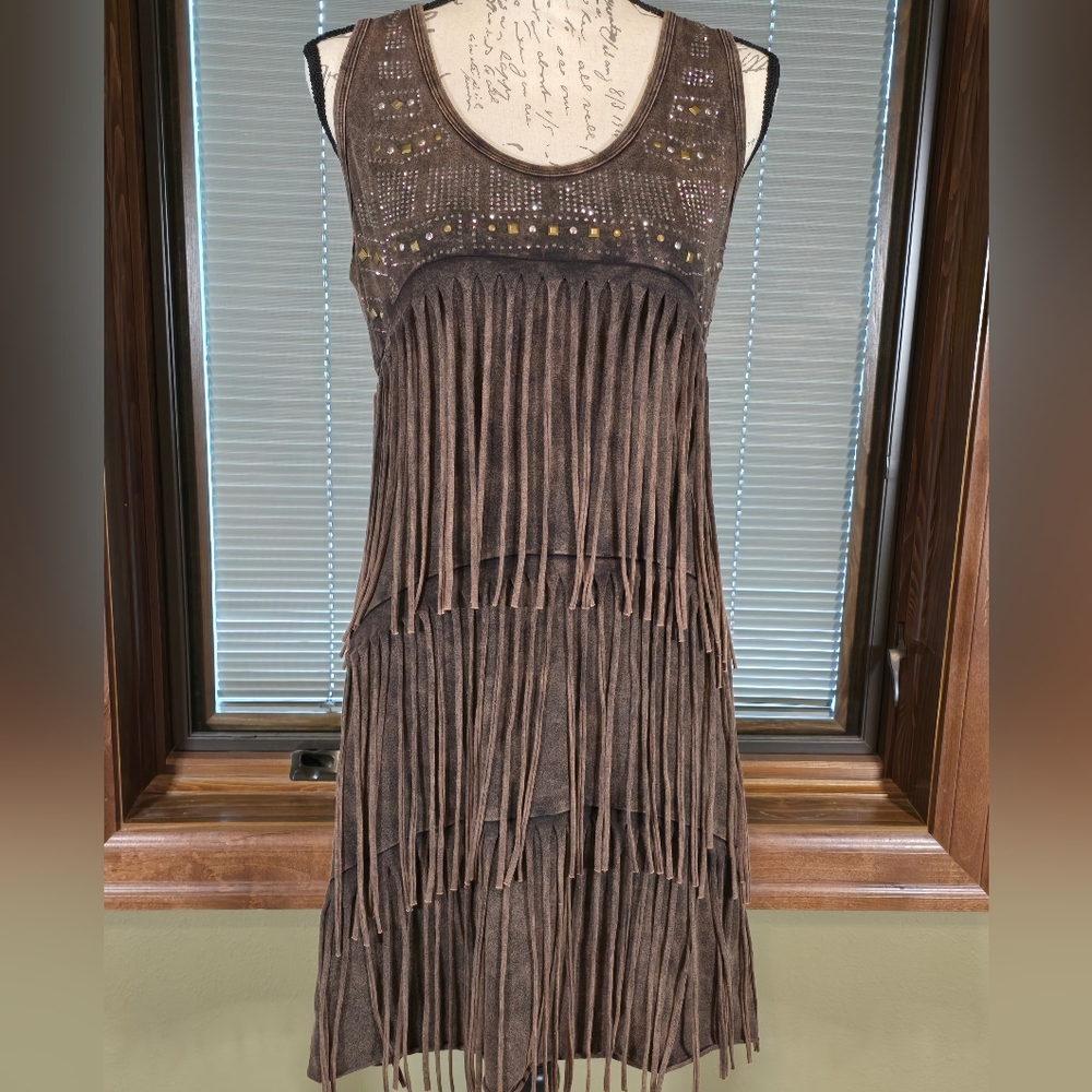 Wrangler Brown Sleeveless Fringe Dress